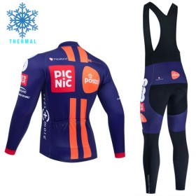 Set Fietsshirt Lange Mouw + Lange Koersbroek 2025 Picnic Postnl Navy Winter Thermal Fleece